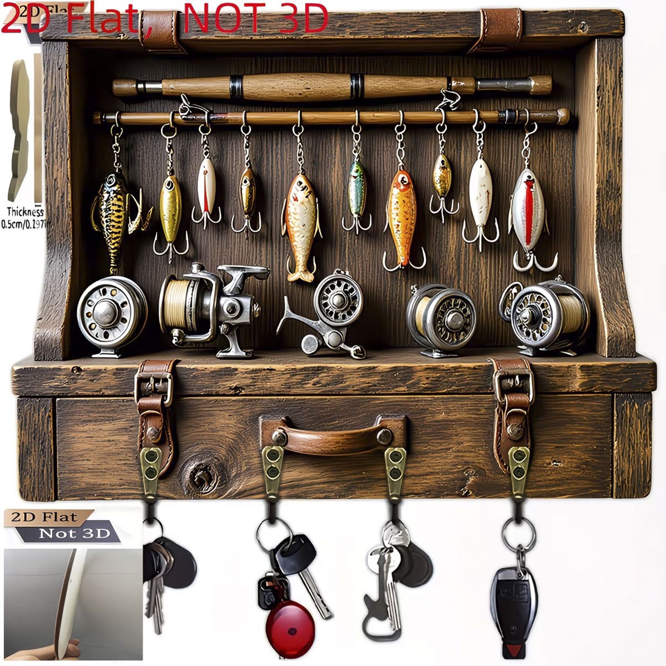 Fishing Rod Combo - Vintage Fishing Lure Key Hanger, 2D